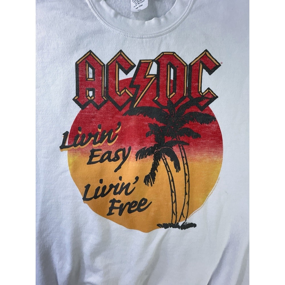 Junk Food Tees AC/DC Long Sleeve White Sweatshirt Womens XS Has Some Wear - Picture 2 of 9